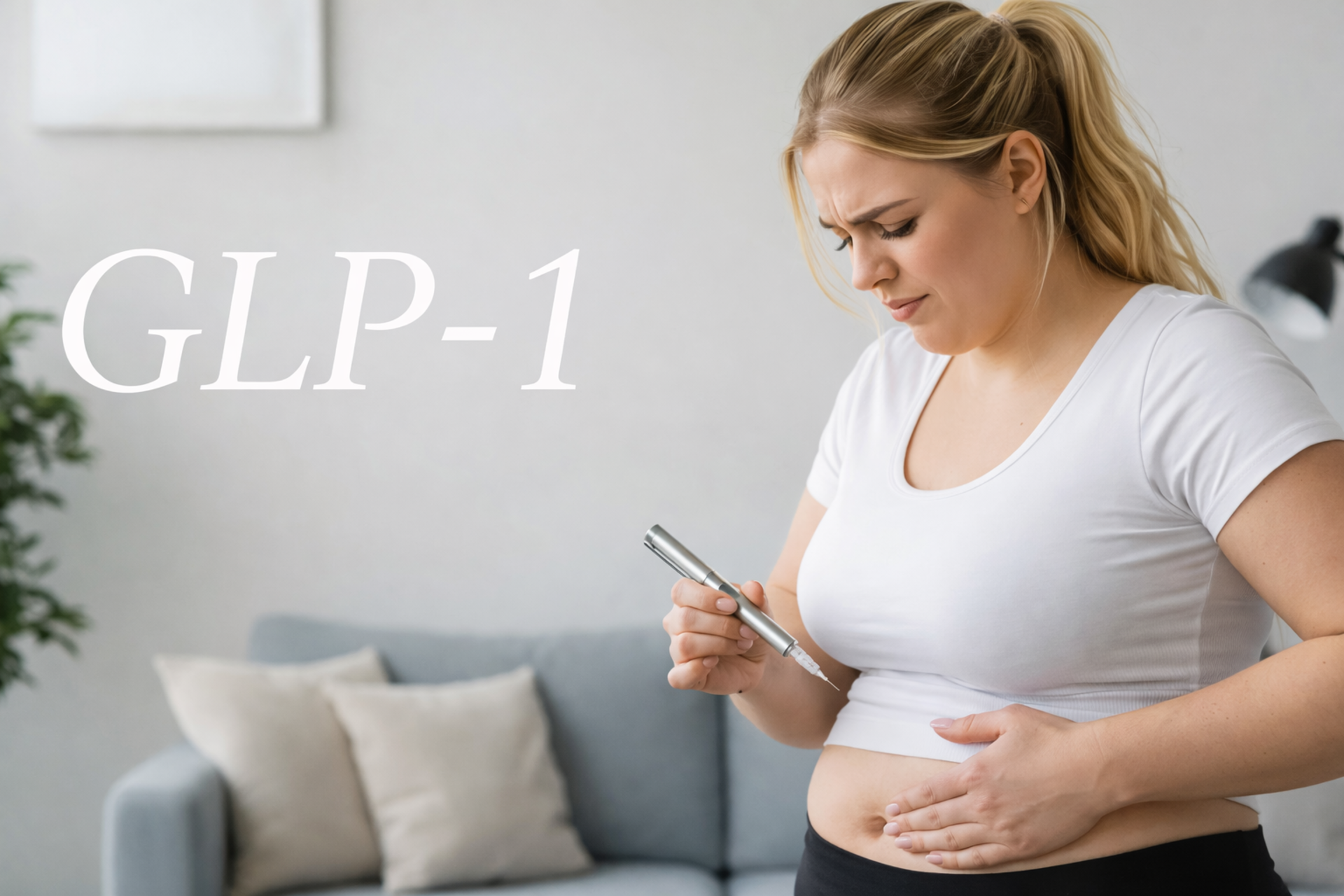 Woman just injected a GLP-1 agonists pen in her abdomen