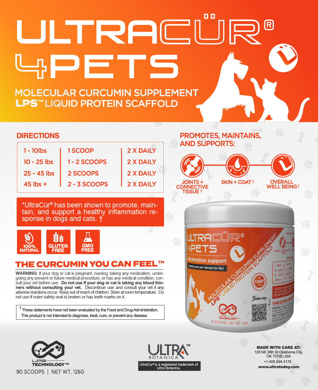 UltraCur® 4Pets™ for Dogs and Cats (Curcumin + Glucosamine + Chondroitin) Ultra Botanica