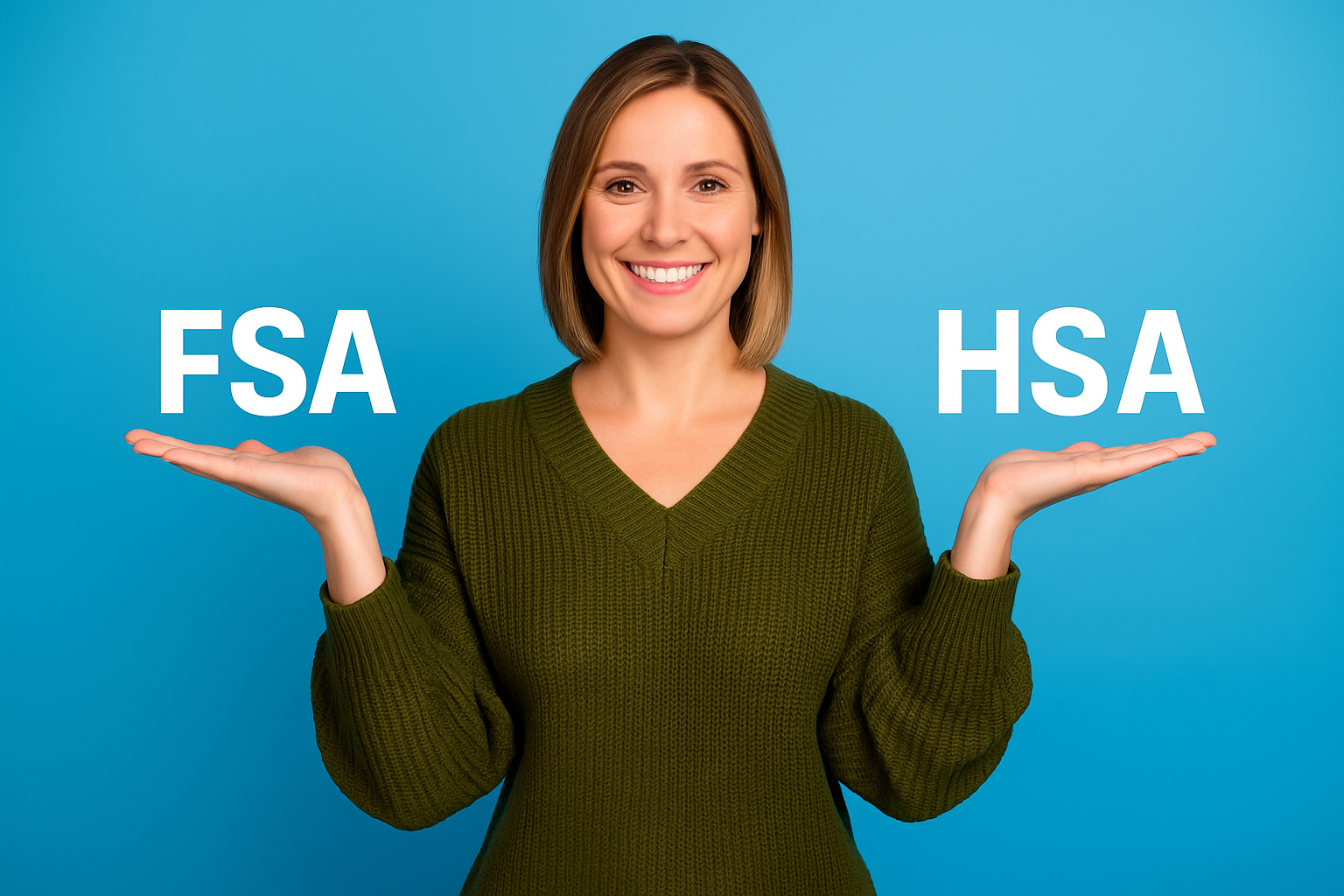 A woman with her hands out trying to decide FSA vs HSA