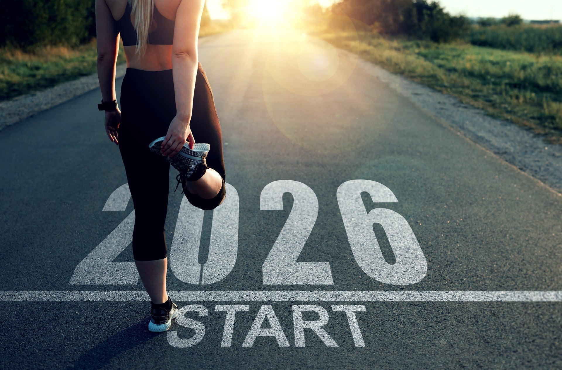 Sports girl who wants to start the year 2026.Concept of new health goals in the new year 2026 and success. 