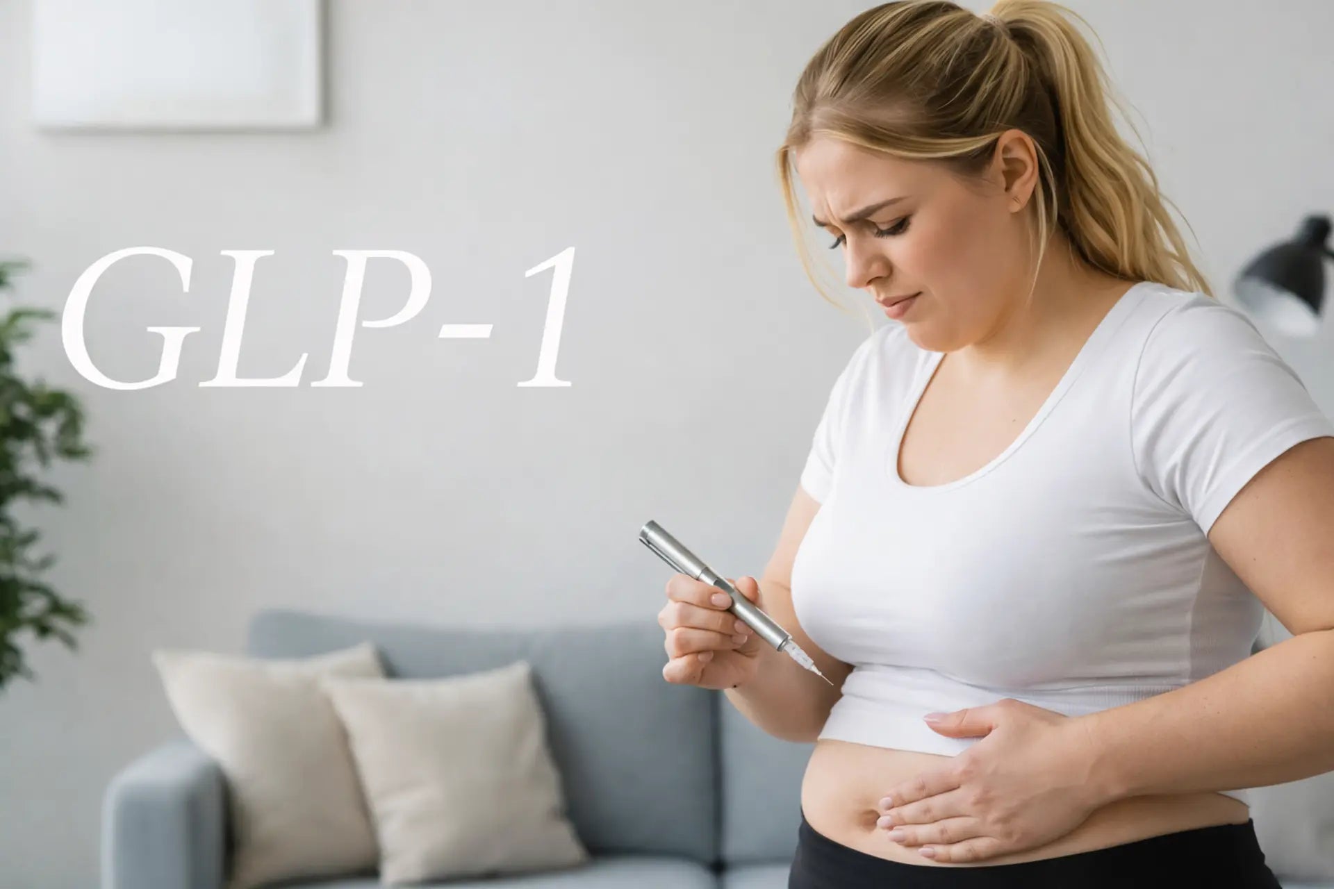 Woman just injected a GLP-1 agonists pen in her abdomen